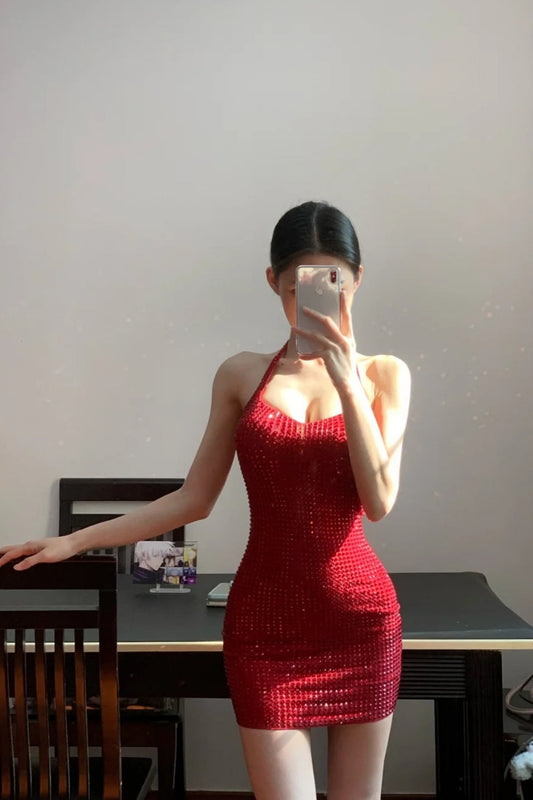 Short spaghetti strap sparkling party dress cocktail dress gh6637