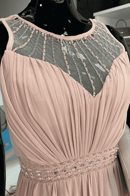 Blush Chiffon Beading Sleeveless Long Bridesmaid Dress