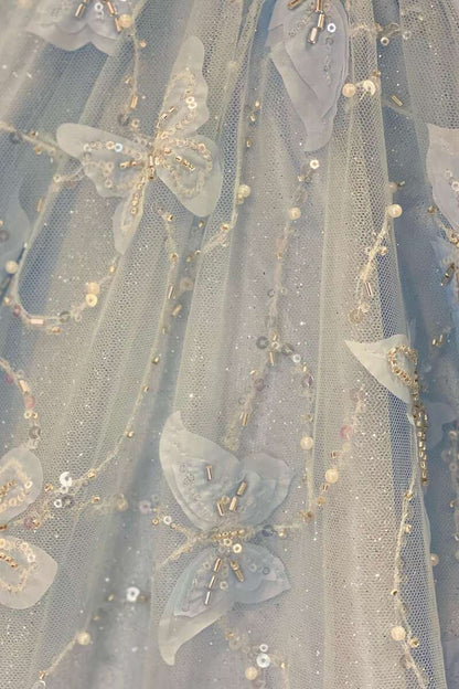 Light Blue Sweetheart Off-the-Shoulder A-line Prom Dress