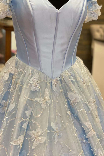 Light Blue Sweetheart Off-the-Shoulder A-line Prom Dress