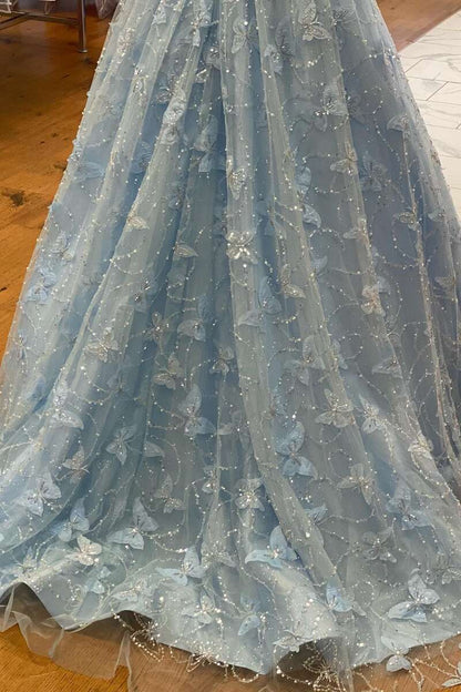 Light Blue Sweetheart Off-the-Shoulder A-line Prom Dress