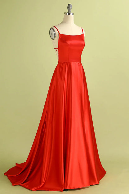Red Backless Satin Prom Bridesmaid Dress