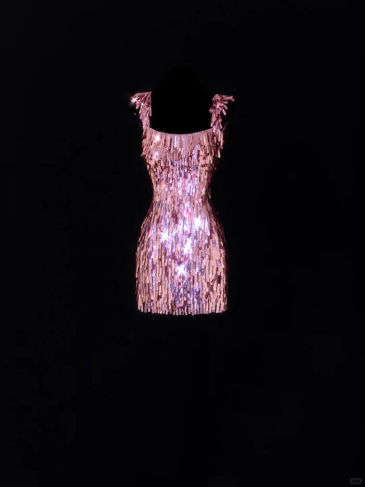Girlhomeshops-Pink Exquisite Short Sequin Homecoming Dress Birthday Party Dress gh5378