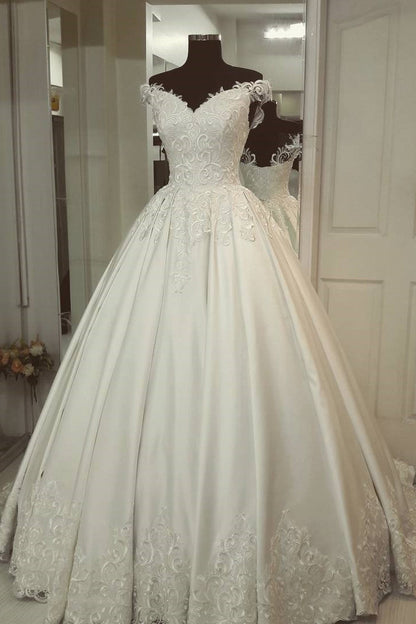 Princess Off-the-Shoulder Ivory Wedding Gown with Appliques
