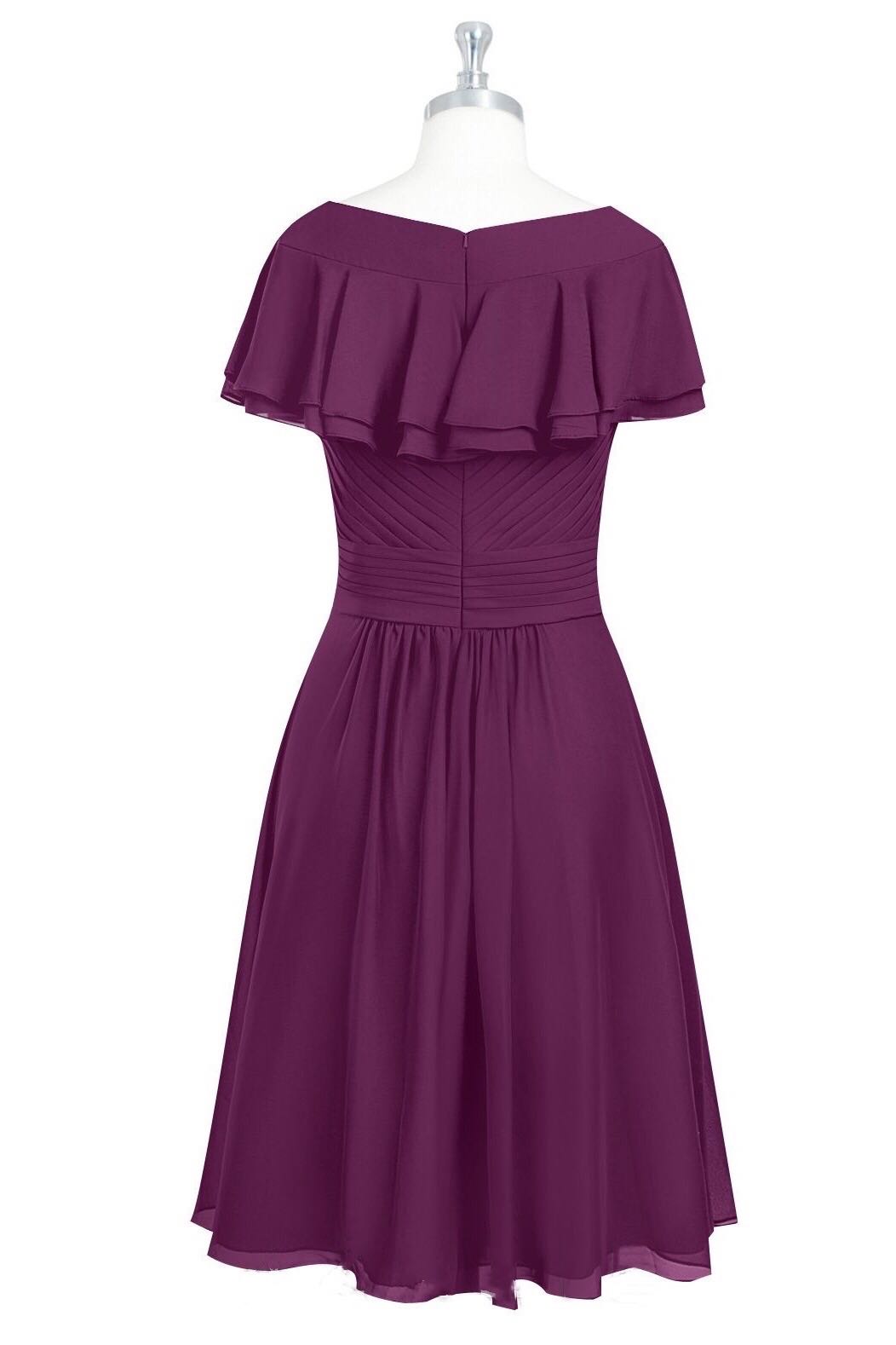 Red V-Neck Ruffled A-Line Short Bridesmaid Dress