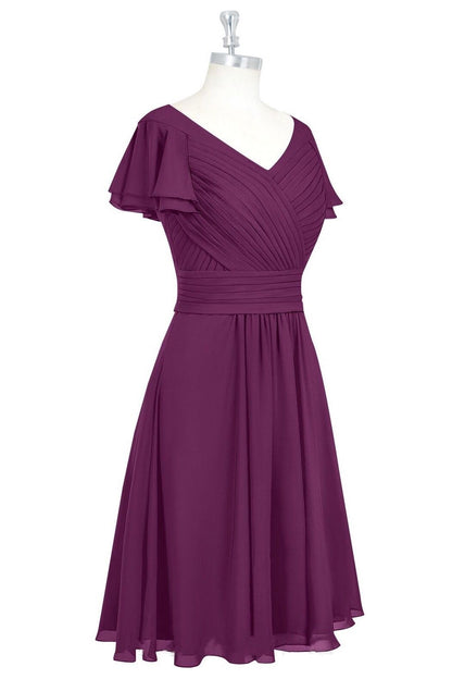 Red V-Neck Ruffled A-Line Short Bridesmaid Dress