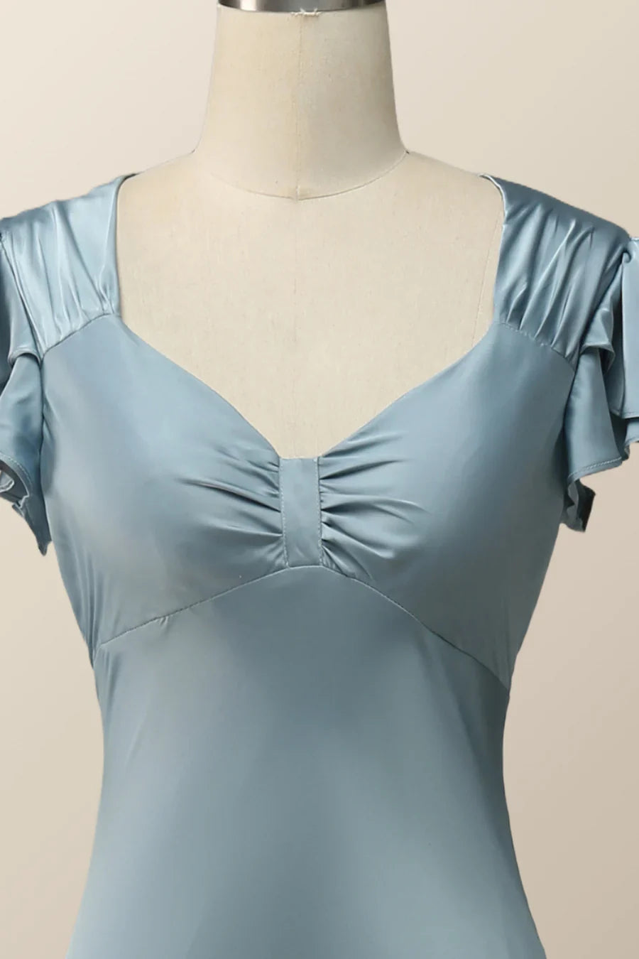 Flare Sleeves Blue Mermaid Long Bridesmaid Dress