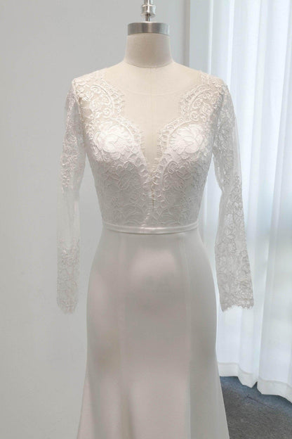 Trumpet Sweep-Brush Train Lace Elastic Cloth Wedding Dress CW2746