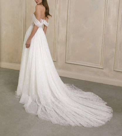 Floral boho wedding dress Corset wedding dress Romantic A-line wedding dress for bride Lace wedding dress Off the shoulder wedding gown