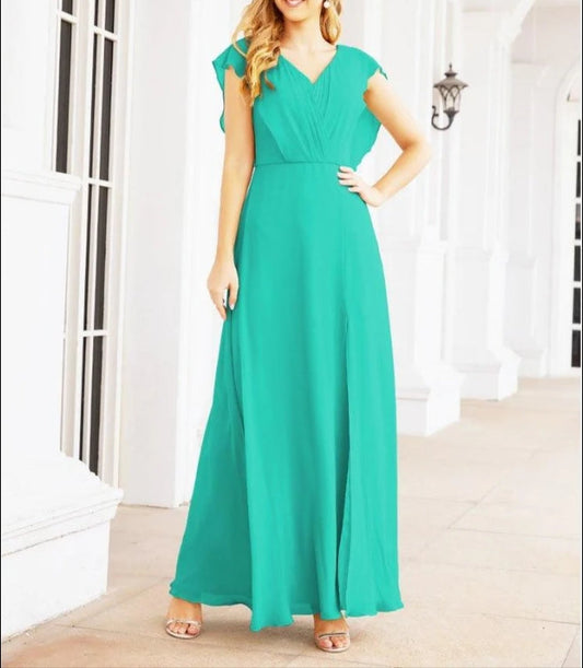 Women's Bridesmaid Dresses Chiffon Cape Formal Evening Party Prom Dress Open Back Gowns for Wedding Guests