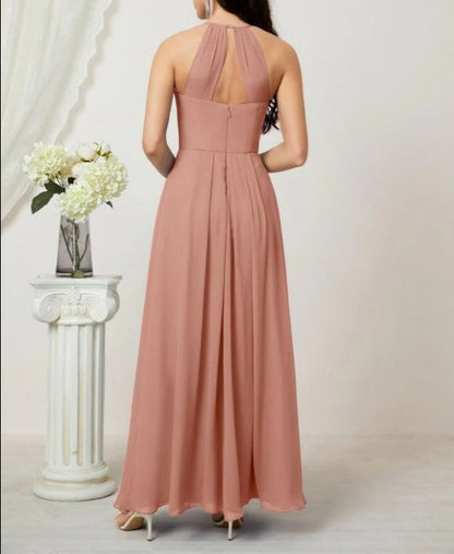 Numbersea Chiffon Halter Bridesmaid Dresses Long A-Line Formal Evening Dress