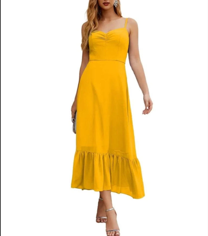 Spaghetti Strap Chiffon Bridesmaid Dress Ankle Length Formal A Line Cocktail Party Homecoming Dress for Juniors