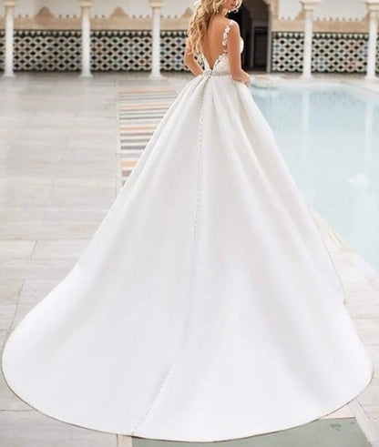 NumberSea Wedding Dress Lace Appliques Satin Bridal Dress