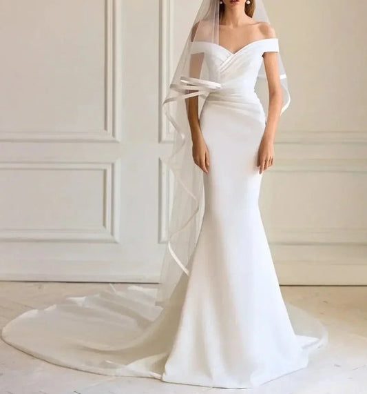Off Shoulder Soft Satin Mermaid Wedding Dresses Court Train Bridal Gowns vestido de casamento