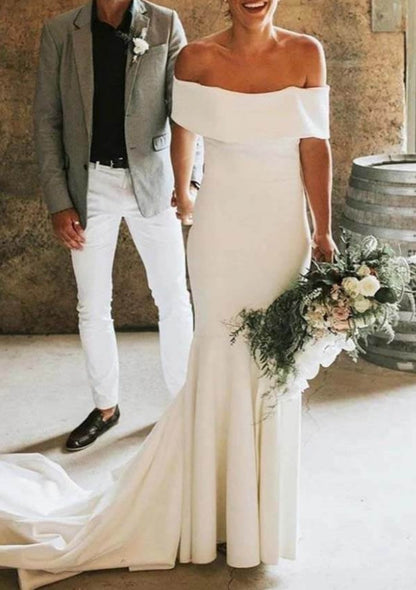 Ivory Mermaid Off-the-Shoulder Wedding Dresses Bridal Gowns