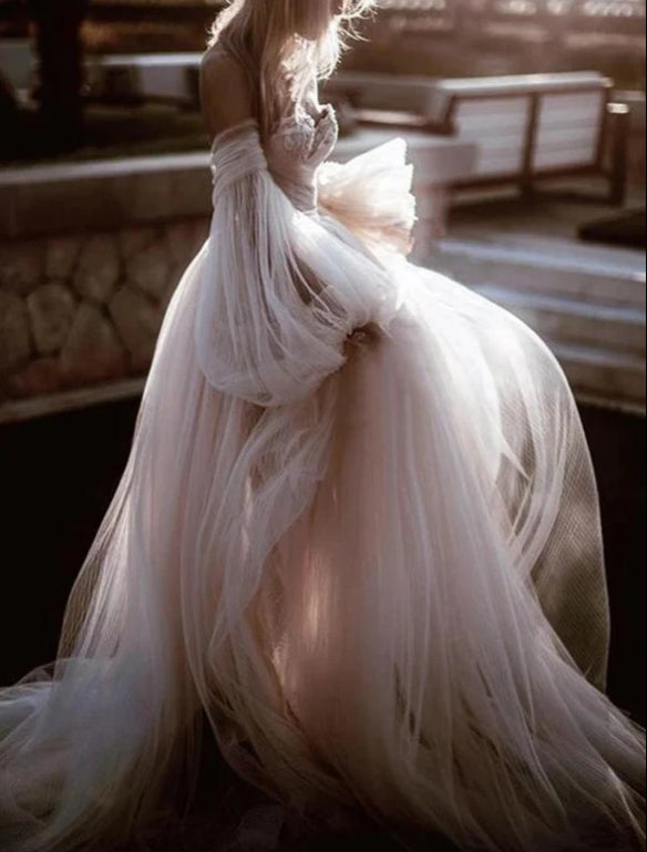 Romantic Backless Beach Wedding Dresses With Sleeves Bridal Dress