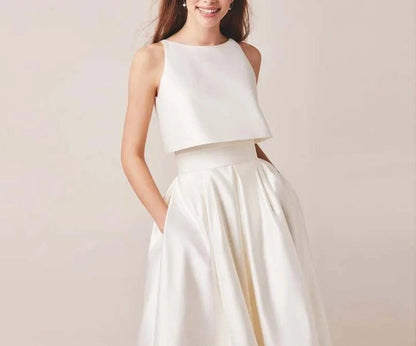 Ivory Stain High/Low Wedding Dresses with Jacket Floor-Lenth Bridal Gown Party Dresse