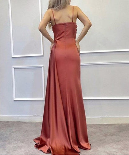 Sheath/Column Ruched Bodice Spaghetti Straps V-Neck Prom Dresses
