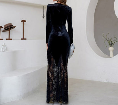 Sheath/Column V-Neck Long Sleeves Prom Dresses With Lace Embellished