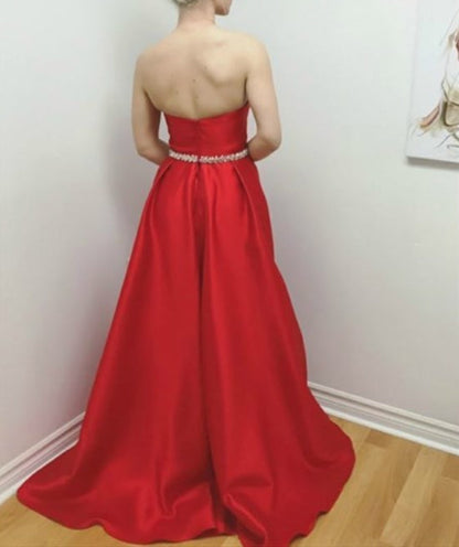 Elegant Red Sweetheart Sleeveless Taffeta Prom Dress With Belt