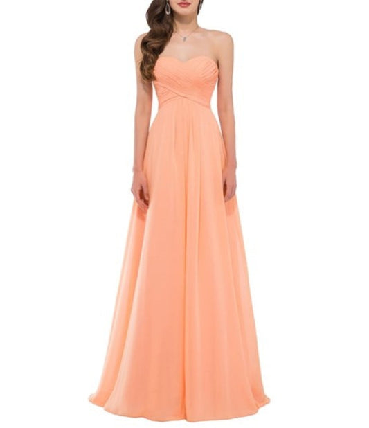 A Line Orange Sweetheart Sleeveless Ruched Bodice Chiffon Prom Dress