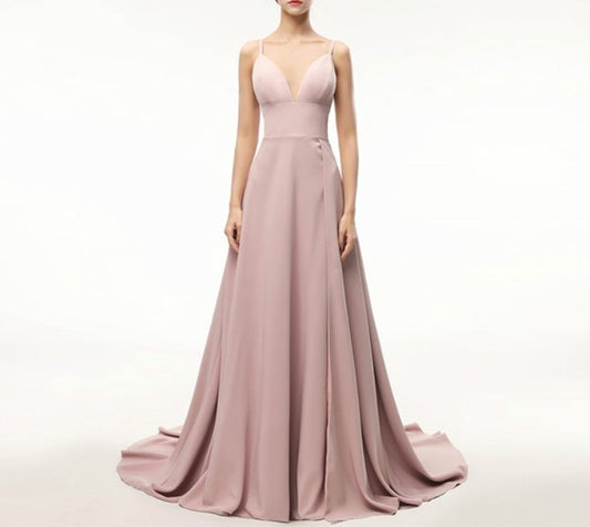 Simple Spaghetti Strap Sleeveless Prom Dress With Split And Train