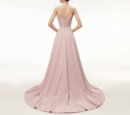 Simple Spaghetti Strap Sleeveless Prom Dress With Split And Train