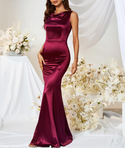 Elegant Burgundy Backless Formal Prom Dress Mermaid Sleeveless Gowns
