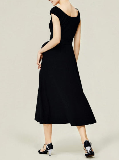 Black Formal Dress for Women A-line Long Dress with Wide Ribbon Waistband Prom Maxi Dress