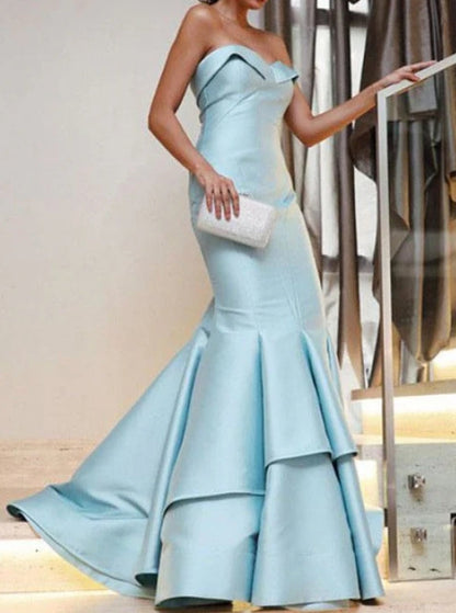 Floor Length Strapless Mermaid Prom Sexy Unique Long Prom Dress