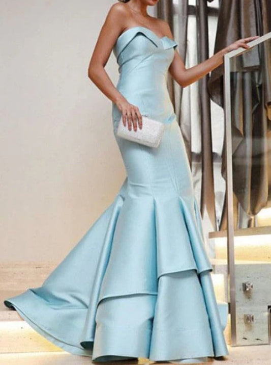 Floor Length Strapless Mermaid Prom Sexy Unique Long Prom Dress