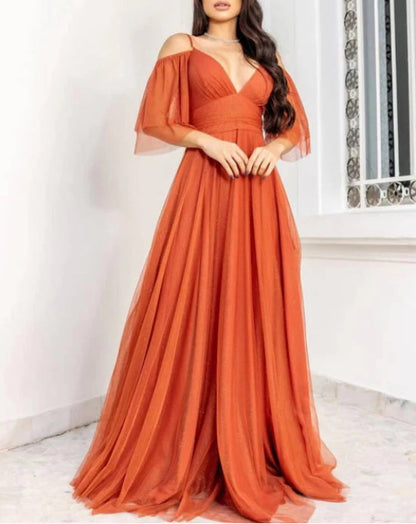Spaghetti Strap Plunge V Long Mopping The Floor Formal Prom Dress