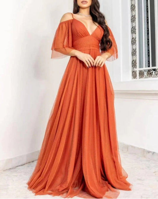 Spaghetti Strap Plunge V Long Mopping The Floor Formal Prom Dress
