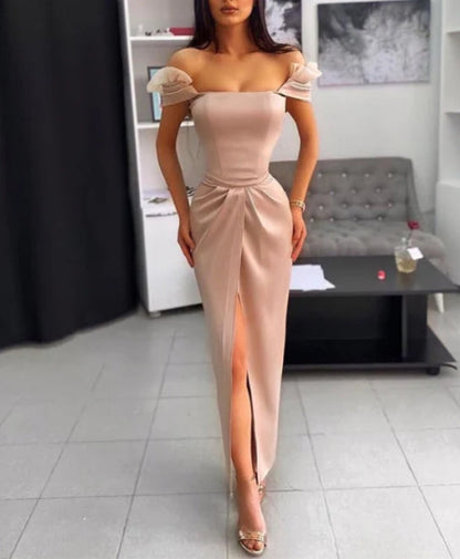 Charming Lotus Root Pink Strapless Mermaid Prom Dress with Pleated Ruffles