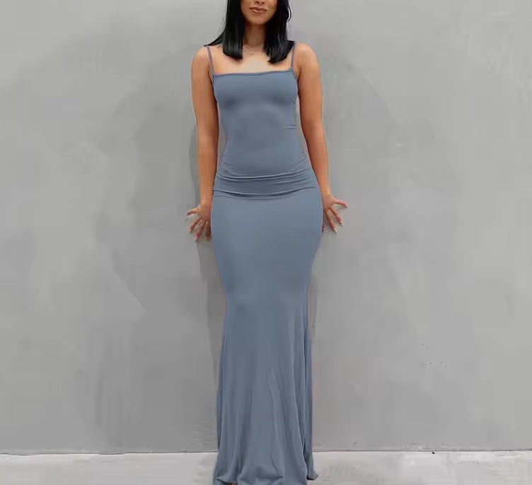 Summer Dresses For Women Sexy Spaghetti Strap Black Long Prom Dress Sleeveless Solid Skinny Trumpet Maxi Vestidos