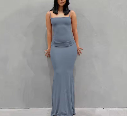 Summer Dresses For Women Sexy Spaghetti Strap Black Long Prom Dress Sleeveless Solid Skinny Trumpet Maxi Vestidos