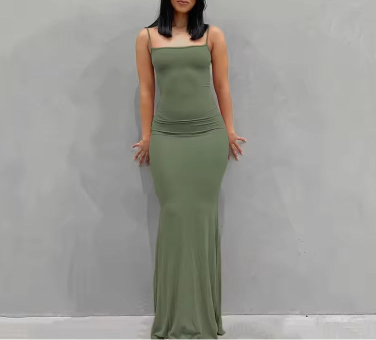 Summer Dresses For Women Sexy Spaghetti Strap Black Long Prom Dress Sleeveless Solid Skinny Trumpet Maxi Vestidos