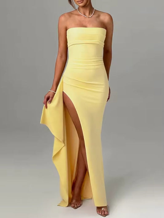 Women's Gorgeous Sexy Solid Color Sleeveless Backless Chest Wrapped Long Dress Prom Atmosphere High-End Evening Dress