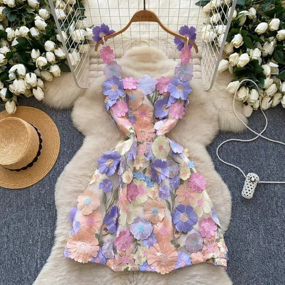 New Haute Couture Floral Embroidery High-waisted Elegant Halter Dress HZ1024