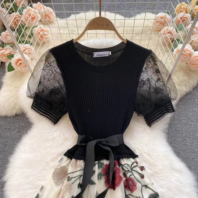 Vintage Floral Embroidery Design Mesh Women Dress HZ1024