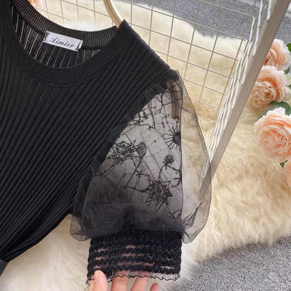 Vintage Floral Embroidery Design Mesh Women Dress HZ1024