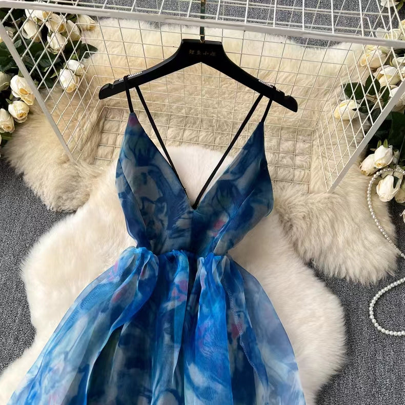 Elegant Spaghetti Strap High-waisted Organza Party Gala Ball Gown HZ1024