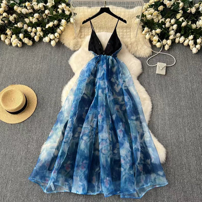 Elegant Spaghetti Strap High-waisted Organza Party Gala Ball Gown HZ1024