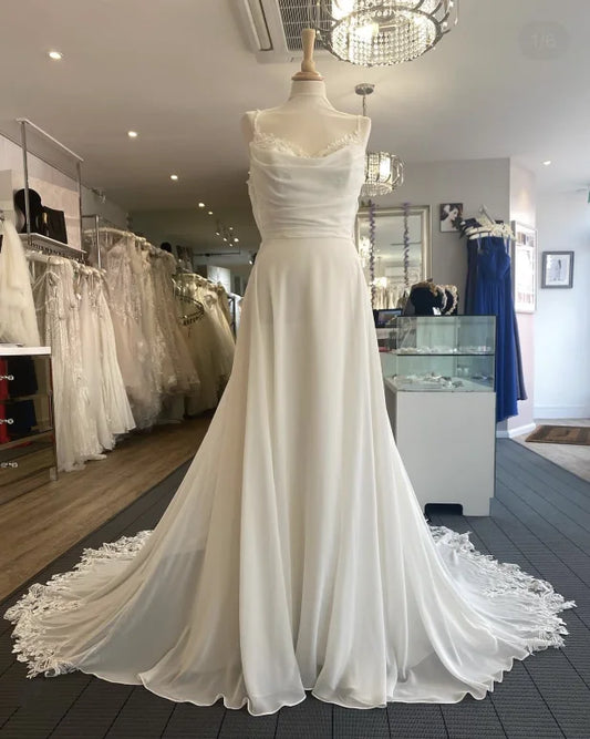 Simple Chiffon Wedding Dresses with Court Train Lace Straps A Line Bridal Gowns Robe boheme abito sposa