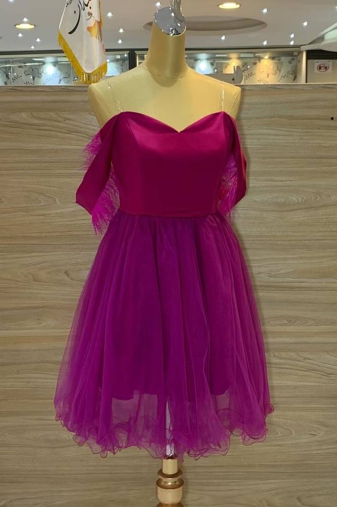 Off the Shoulder A-Line Tulle Homecoming Dress