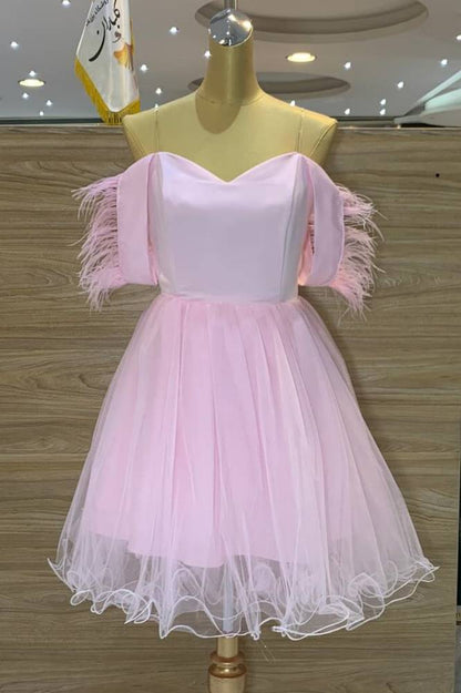 Off the Shoulder A-Line Tulle Homecoming Dress