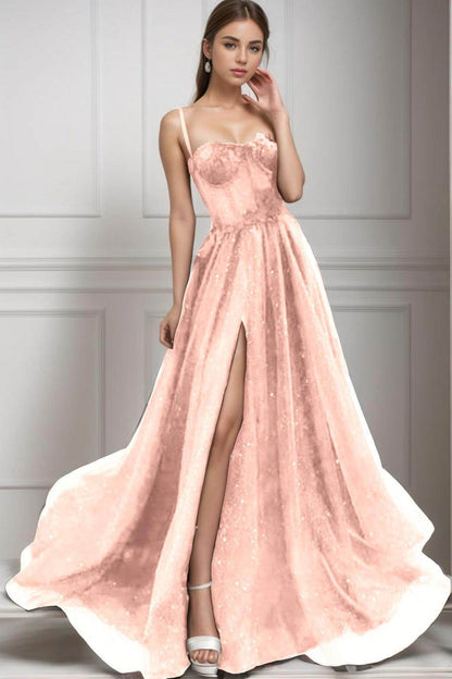 A-Line Sweep-Brush Train Tulle Prom Dress CS0439