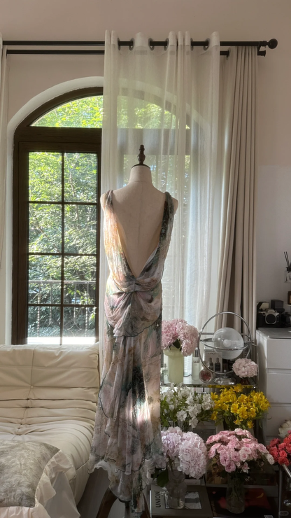 Vintage Sparkling Spaghetti Strap Backless Sweetheart Design Romantic Chiffon Evening Dress Prom Dress HZ1024