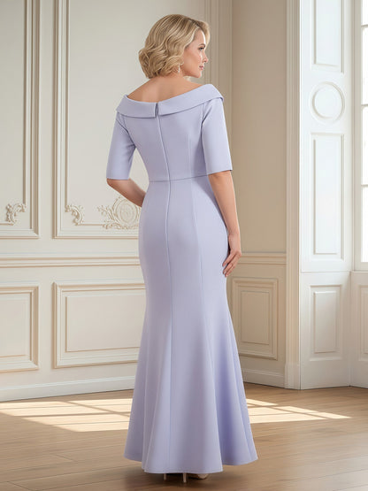 Folded Off-Shoulder Mermaid Gown with Elbow Sleeves Lavender