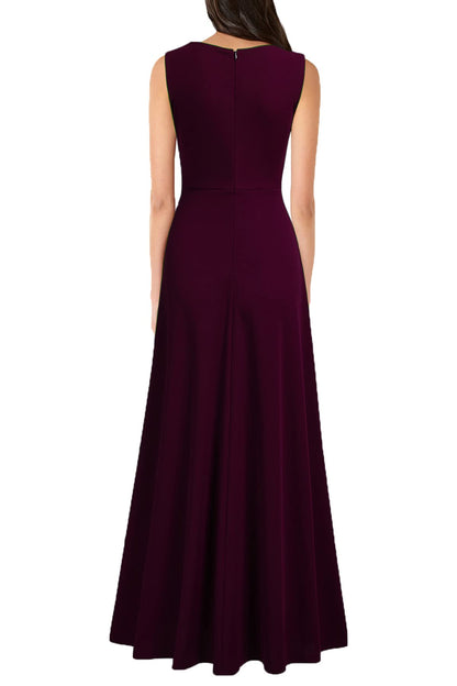Burgundy Women's V Neck Sleeveless Split Formal Dress Cocktail Prom Long Dresses